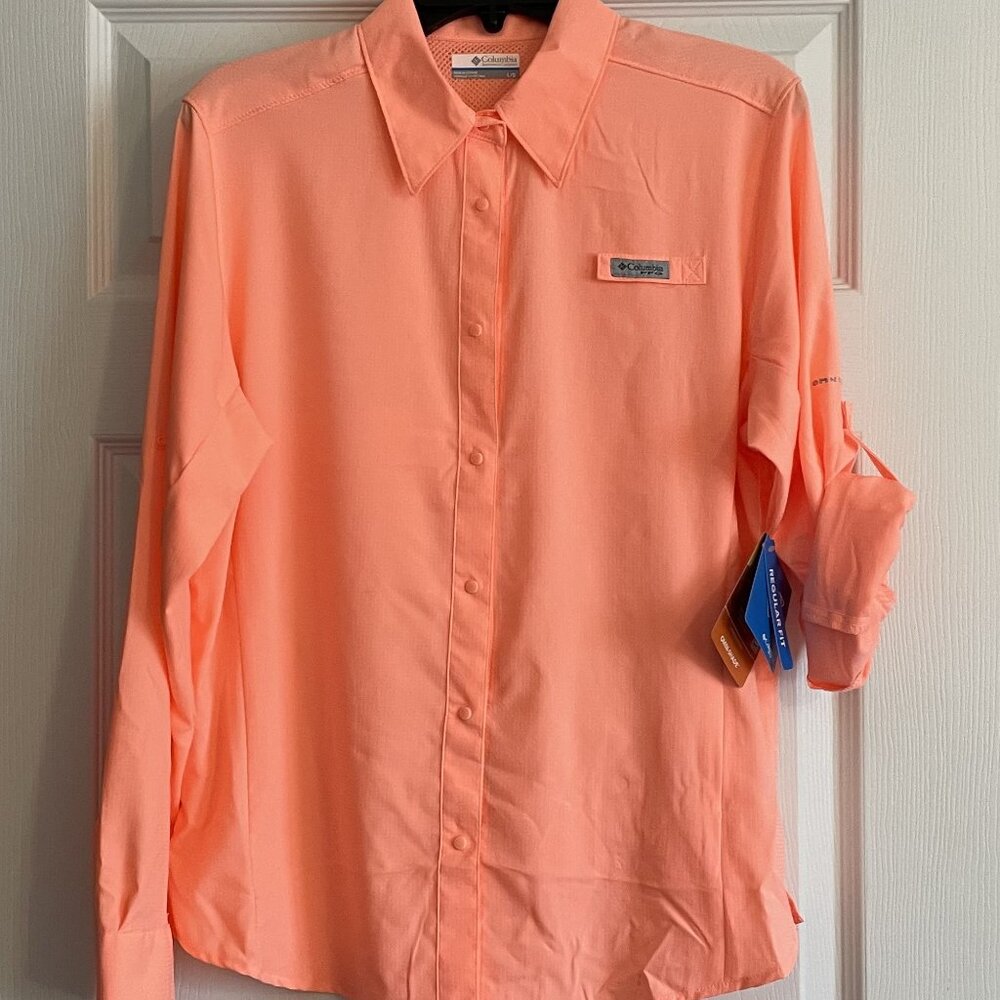 Columbia Women's Large Omni-Shade UPF 40 PFG Peach Long Sleeve Shirt